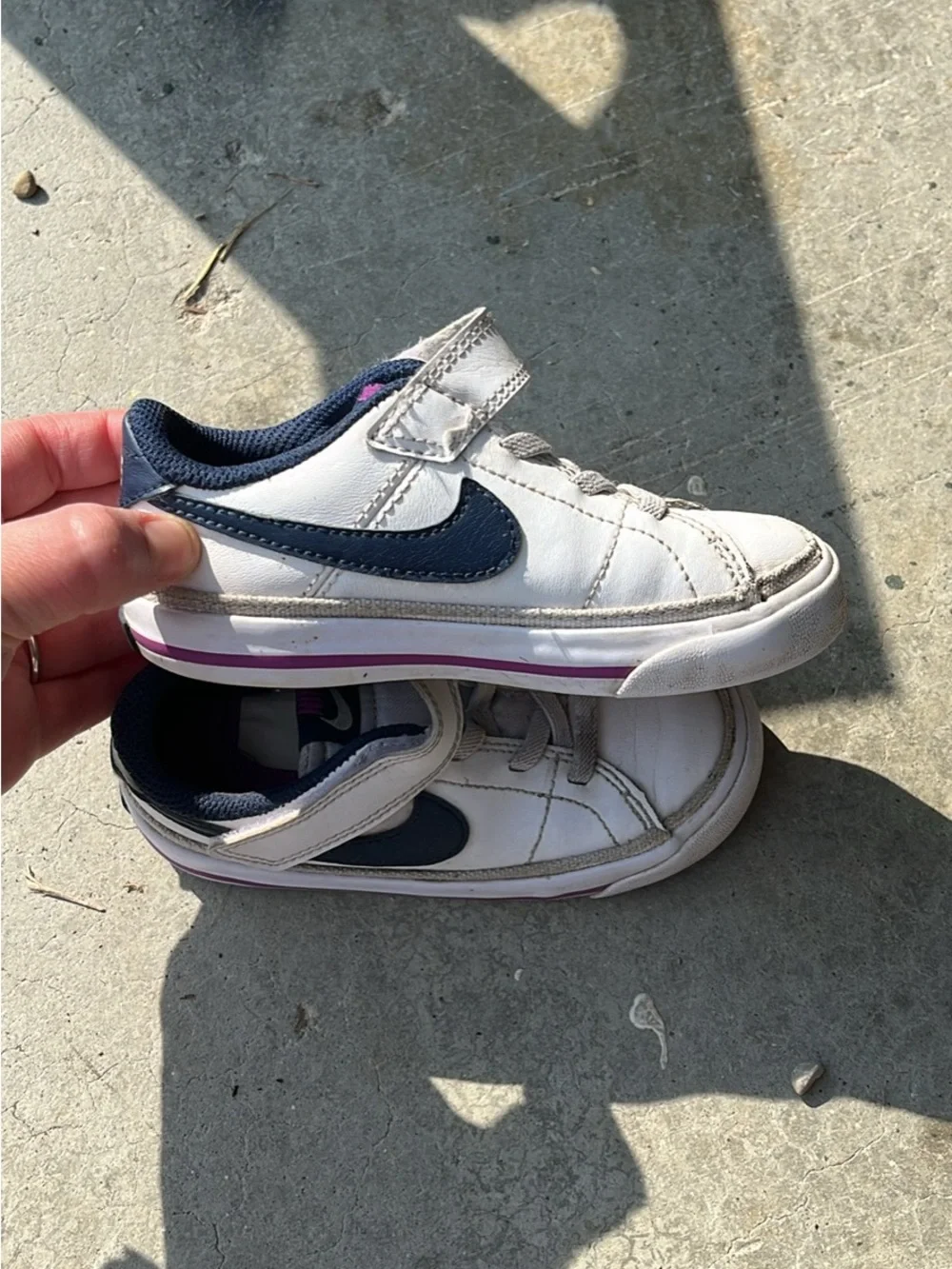 Nike Kids White Navy Velcro Sneakers with Pink Stripe